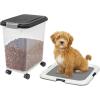 image25 Lb  33 Qt WeatherPro Airtight Pet Food Storage Container with Attachable Caster and Square Training Pad Holder Set Easy Mobility Keep Pests Out Floor Protection Black
