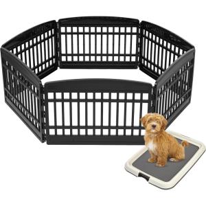 image24quot Exercise 6Panel Pet Playpen and Medium Training Pad Holder Set Dog Cat Playpen ampamp Potty Pad Holder for Puppies Small Medium Dog Easy Assemble Easy Storing Floor Protection BlackBlack
