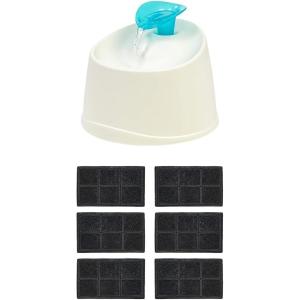 imageBundle of IRIS USA 44oz 13 L Automatic Pet Water Fountain for Dog ampamp Cat with Two Flow Options White  IRIS USA Replacement Charcoal Filters for Pet Water Fountain 6 PackBlue  Filters