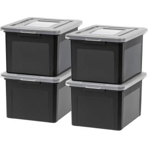 imageIRIS Dual Purpose Letter and Legal Size File Box 4 Pack BlackClearClassicLid
