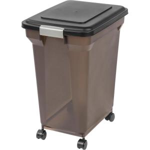 imageIRIS USA Airtight Dog Food Storage Container WeatherPro Up to 40 lbs Removable Wheels for Dog Cat Bird and Other Pet Food Storage Bin Keep Fresh Translucent Body Made in USA SmokeBlackSmokeBlack
