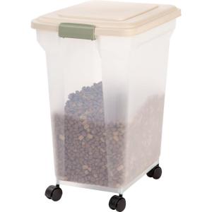 imageIRIS USA Airtight Dog Food Storage Container WeatherPro Up to 40 lbs Removable Wheels for Dog Cat Bird and Other Pet Food Storage Bin Keep Fresh Translucent Body Made in USA SmokeBlackClearAlmond