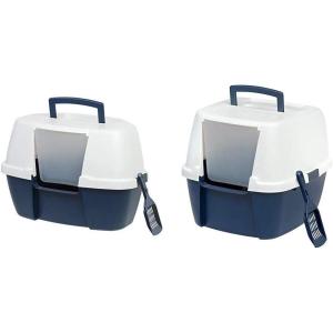 imageIRIS USA Jumbo and Corner Cat Litter Box with Scoop Set 2 Pack NavyNavy