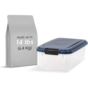 imageIRIS USA WeatherPro Airtight Pet Food Storage Container Up to 12Lbs Dog Cat Bird and Other Pet Food Storage Bin Keep Pests Out Translucent Body BPA Free Stackable Navy14 lbs