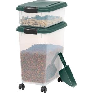 imageRemington 2 Piece Clear Plastic Food Storage Container  30 lbs 11 lbs  Airtight Stackable Wheels  Food Storage Treat Box  2Cup Scoop