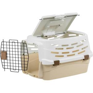 imageIRIS USA 23quot Cat Carrier Small Pet Carrier Hard Dog Kennel with 2Door Front and Top Access Dog Carrier up to 18 pounds WhiteAlmond