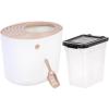 imageIRIS USA Large Round Top Entry Cat Litter Box with Scoop WhiteBeige and 10 Lbs  1275 Qt WeatherPro Airtight Pet Food Storage Container Set Particle Catching Grooved Keep Pests Out Clear Black