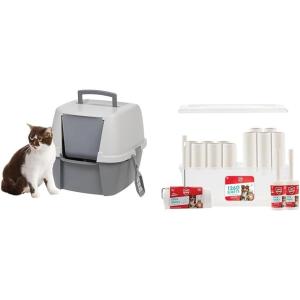 imageIRIS USA Cat Litter Box with Front Door Flap Handle and Scoop Dark Gray  Extra Sticky Lint Roller Value Pack Comes with Storage Box Standard and THandle Roller Refills 1260 Sheets TotalJumbo Enclosed  Lint Roller