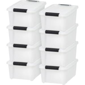 imageIRIS USA 33 Qt Stackable Plastic Storage Bins with Lids 8 Pack  BPAFree Made in USA  Discreet Organizing Solution Latches Durable Nestable Containers Secure Pull Handle  PearlPearl