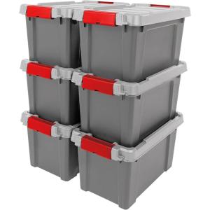 imageIRIS USA 5 Gallon Lockable Storage Totes with Lids 6 Pack  Gray HeavyDuty Durable Stackable Containers Large Garage Organizing Bins Moving Tubs Rugged Sturdy Equipment Utility Tool Box5 Gal  6 Pack