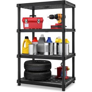 imageIRIS USA 5Shelf Heavy Duty Deep Plastic Storage Shelves 750lb Capacity 75quot H x 36quot W x 24quot D Large Modular Shelving Unit Storage Organizer for Garage Home ampamp Bathroom Rack  Black4Tier
