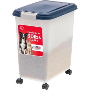 imageIRIS USA Dog Food Storage Container 40 lbs Wheels Airtight Lid Scoop Gray  Extra Sticky Lint Roller Value Pack Comes with Storage Box Standard and THandle Roller Refills 1260 Sheets TotalNavyPearl
