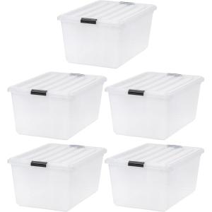 imageIRIS USA 132 Qt Stackable Plastic Storage Bins with Lids 1 Pack  BPAFree SeeThrough Organizing Solution Latches Durable Nestable Containers Secure Pull Handle Made in USA  ClearPearl
