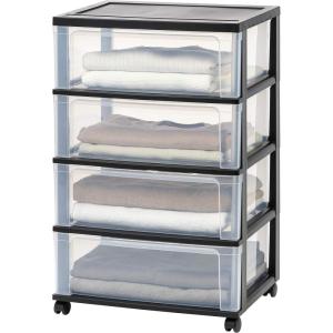 imageIRIS USA Plastic Drawer Storage Organizer Rolling Cart with Wheels Casters 4Drawers for Art Craft Supplies Bathroom Dorm Bedroom Laundry Room Wide BlackBlack