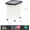imageIRIS USA Airtight Dog Food Storage Container 25 lbs Removable Wheels for Dog Cat Bird and Other Pets Food Storage Bin Keep Fresh Made in USA ClearDark GrayPearlBlack