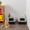 imageIRIS USA Cat Litter Box with High Walls and Handles Made with Flexible Plastic Sage GreenBlack