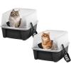 imageIRIS USA Cat Litter Box with High Walls and Handles Made with Flexible Plastic Sage GreenBlack