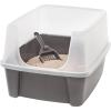 imageIRIS USA Cat Litter Box with High Walls and Handles Made with Flexible Plastic Sage GreenDark Gray