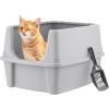 imageIRIS USA Cat Litter Box with High Walls and Handles Made with Flexible Plastic Sage GreenSilver