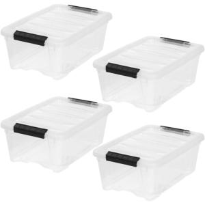 imageIRIS USA 4Pack Storage Bins with Lids 13 Quart Made in USA Stackable SeeThrough Organizing Solution Latches Durable Nestable Containers Secure Pull Handle BPAFree Plastic