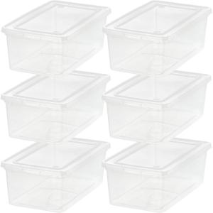 imageIRIS USA 6Pack Storage Bins with Lids 6 Quart Shoe Boxes Clear Stackable Containers Organize Shoes Closet Shelves Classroom Organization Teacher Tools Game Storage  BPAFree Plastic6 Qt  6 Pack