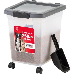 imageIRIS USA Airtight Dog Food Storage Container 25 lbs Removable Wheels for Dog Cat Bird and Other Pets Food Storage Bin Keep Fresh Made in USA ClearDark GrayClearDark Gray