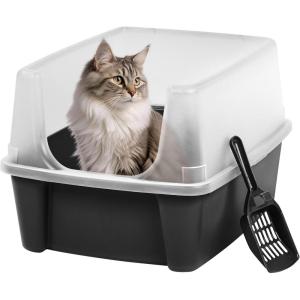 imageIRIS USA Cat Litter Box with High Walls and Handles Made with Flexible Plastic Sage GreenBlack