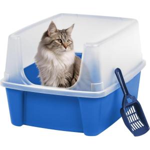 imageIRIS USA Cat Litter Box with High Walls and Handles Made with Flexible Plastic Sage GreenBlue