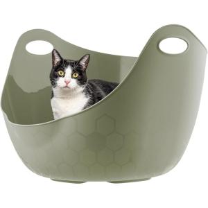 imageIRIS USA Cat Litter Box with High Walls and Handles Made with Flexible Plastic Sage GreenSage Green