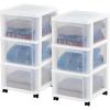 imageIRIS USA Plastic 3Drawer Storage Organizer Rolling Cart with Wheels Casters 2Pack for Classroom Art Supplies Bathroom Dorm Bedroom Laundry Room Slim Narrow WhiteClearWhite