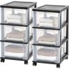 imageIRIS USA Plastic 3Drawer Storage Organizer Rolling Cart with Wheels Casters 2Pack for Classroom Art Supplies Bathroom Dorm Bedroom Laundry Room Slim Narrow WhiteClearBlack