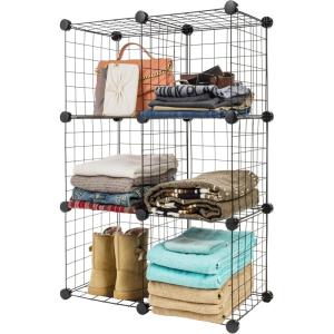 imageIRIS USA 6Cube Modular Wire Cube Storage Organizer Adjustable ampamp Expandable Metal Shelving for Closet Bathroom ampamp Home Storage Stackable Wire Grid 60 lb Capacity BlackCube  6 Pack