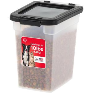 imageIRIS USA Dog Food Storage Container 50 lbs with Removable Rolling Wheels ampamp Included Scoop for Dog Cat Bird and Other Pets Food Storage Bin Keep Fresh Made in USA ClearDark GrayPearlBlack