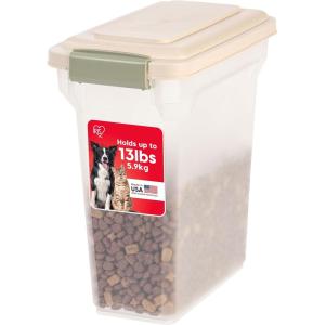 imageIRIS USA Dog Food Storage Container Airtight Lid 2Cup Scoop Up to 13 Pounds Pet Food Storage Versatile Pet Food Bin Treats BPA Free Dark GrayClearAlmond