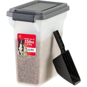 imageIRIS USA Dog Food Storage Container Airtight Lid 2Cup Scoop Up to 13 Pounds Pet Food Storage Versatile Pet Food Bin Treats BPA Free Dark GrayClearDark Gray