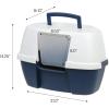 imageIRIS USA Corner Cat Litter Box Enclosed with Scoop  Privacy and Easy Access for Cleaning Odor Defensive Hooded Litter Tray Sturdy Stain Resisting Plastic Fits in Most Corners GrayNavy
