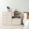 imageIRIS USA Inc 2Tier Wooden Shelf with Pocket Doors Stylish Stackable Shelving Unit with 2 Retractable Flap Doors for Additional Photo Record Picture Storage Off WhiteOff White