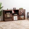 imageIRIS USA Inc 2Tier Wooden Shelf with Pocket Doors Stylish Stackable Shelving Unit with 2 Retractable Flap Doors for Additional Photo Record Picture Storage Off WhiteDark Brown