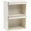 imageIRIS USA Inc 2Tier Wooden Shelf with Pocket Doors Stylish Stackable Shelving Unit with 2 Retractable Flap Doors for Additional Photo Record Picture Storage Off WhiteOff White