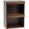 imageIRIS USA Inc 2Tier Wooden Shelf with Pocket Doors Stylish Stackable Shelving Unit with 2 Retractable Flap Doors for Additional Photo Record Picture Storage Off WhiteDark Brown