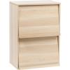 imageIRIS USA Inc 2Tier Wooden Shelf with Pocket Doors Stylish Stackable Shelving Unit with 2 Retractable Flap Doors for Additional Photo Record Picture Storage Off WhiteLight Brown