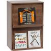 imageIRIS USA Inc 2Tier Wooden Shelf with Pocket Doors Stylish Stackable Shelving Unit with 2 Retractable Flap Doors for Additional Photo Record Picture Storage Off WhiteDark Brown