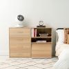 imageIRIS USA Inc 2Tier Wooden Shelf with Pocket Doors Stylish Stackable Shelving Unit with 2 Retractable Flap Doors for Additional Photo Record Picture Storage Off WhiteLight Brown