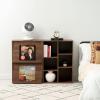 imageIRIS USA Inc 2Tier Wooden Shelf with Pocket Doors Stylish Stackable Shelving Unit with 2 Retractable Flap Doors for Additional Photo Record Picture Storage Off WhiteDark Brown