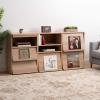 imageIRIS USA Inc 2Tier Wooden Shelf with Pocket Doors Stylish Stackable Shelving Unit with 2 Retractable Flap Doors for Additional Photo Record Picture Storage Off WhiteLight Brown