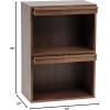 imageIRIS USA Inc 2Tier Wooden Shelf with Pocket Doors Stylish Stackable Shelving Unit with 2 Retractable Flap Doors for Additional Photo Record Picture Storage Off WhiteDark Brown