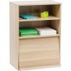 imageIRIS USA Inc 2Tier Wooden Shelf with Pocket Doors Stylish Stackable Shelving Unit with 2 Retractable Flap Doors for Additional Photo Record Picture Storage Off WhiteLight Brown