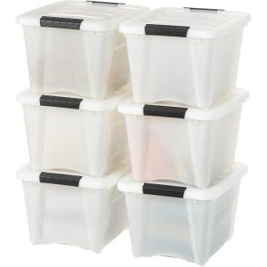 imageIRIS USA 19 Qt Stackable Plastic Storage Bins with Lids 6 Pack  BPAFree Made in USA  Discreet Organizing Solution Latches Durable Nestable Containers Secure Pull Handle  Pearl19 Qt  6 Pack