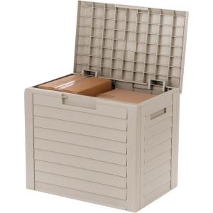 imageIRIS USA 35Gallon Outdoor Deck Storage Box Lockable ampamp UVProtected WeatherResistant Patio Storage for Cushions Garden Tools ampamp Packages Waterproof Resin Durable ampamp Stylish Design  Beige