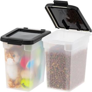 imageIRIS USA Dog Food Storage Container 2 Pack Up to 30 lbs Each Airtight Seal for Freshness Wheels for Rolling Easy One Hand Opening Made in USA BPA Free ClearBlack10 lbs  2 Pack